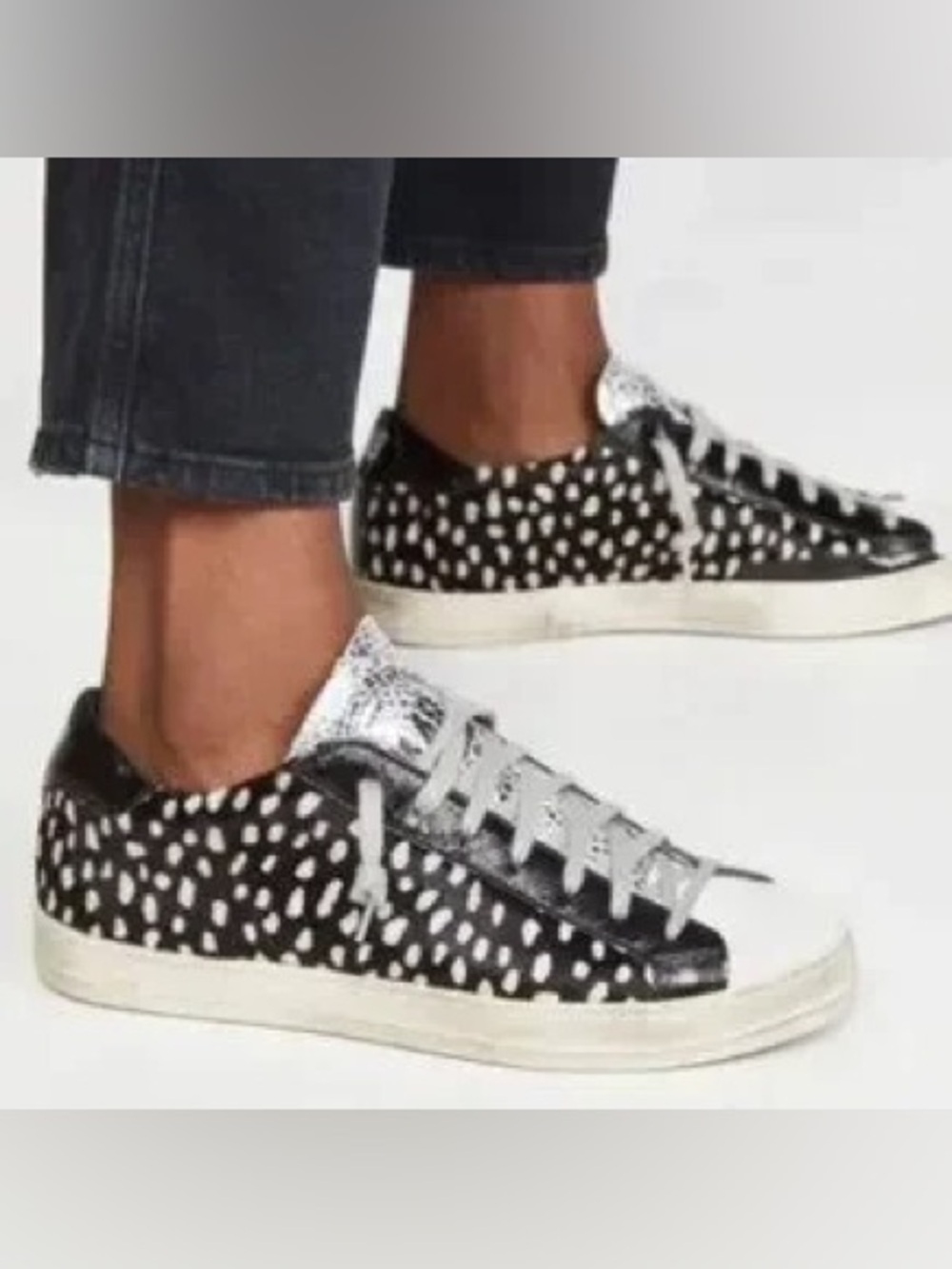 Women's Black & White Spotted Low-Top Sneakers